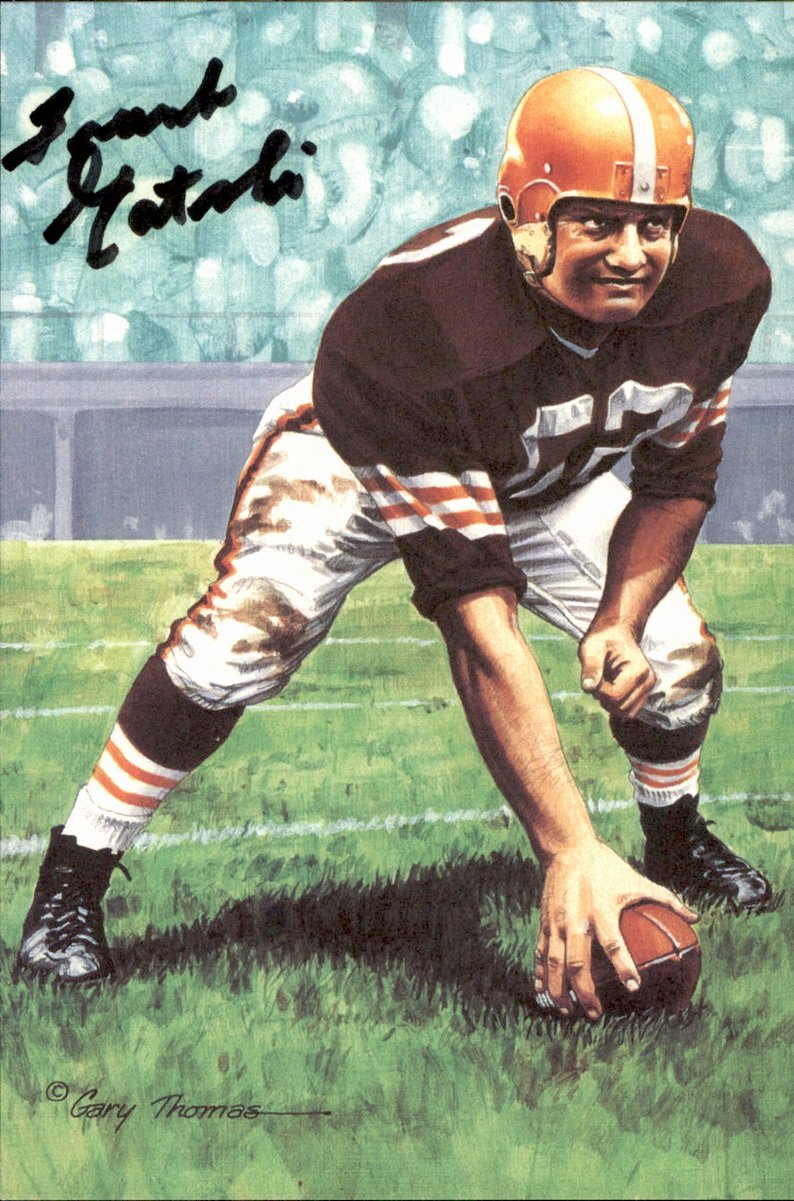 Frank Gatski Browns HOF Autographed Goal Line Art GLAC Postcard JSA