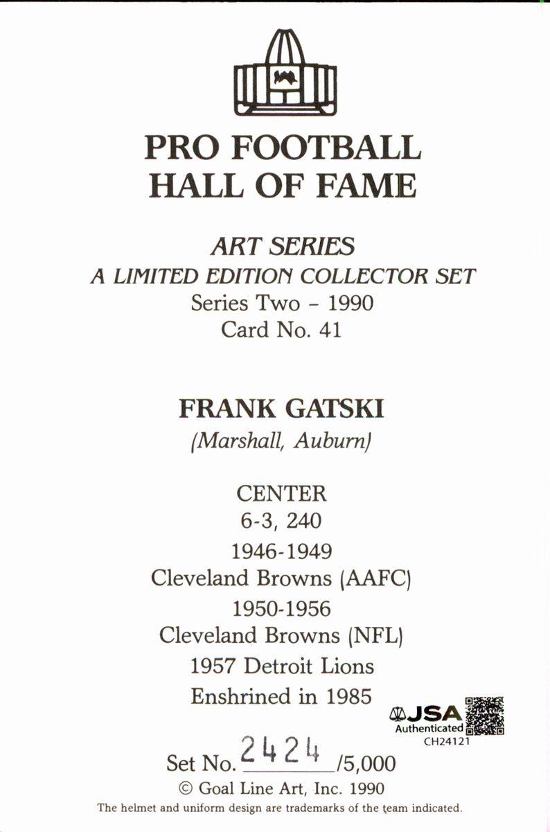 Frank Gatski Browns HOF Autographed Goal Line Art GLAC Postcard JSA