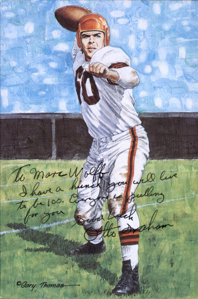 Otto Graham Browns HOF Autographed Goal Line Art GLAC Postcard JSA