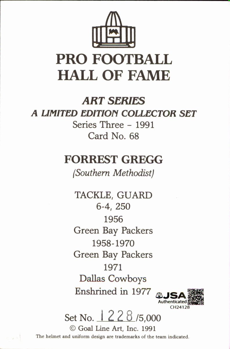 Forrest Gregg Packers HOF Autographed Goal Line Art GLAC Postcard JSA