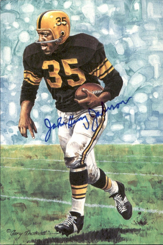 John Henry Johnson Steelers HOF Autographed Goal Line Art GLAC Postcard JSA