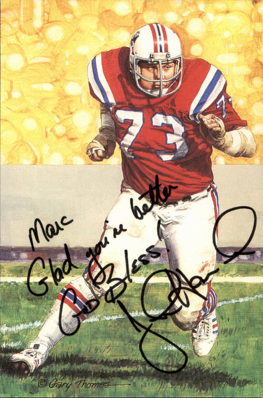 John Hannah Patriots HOF Autographed Goal Line Art GLAC Postcard JSA