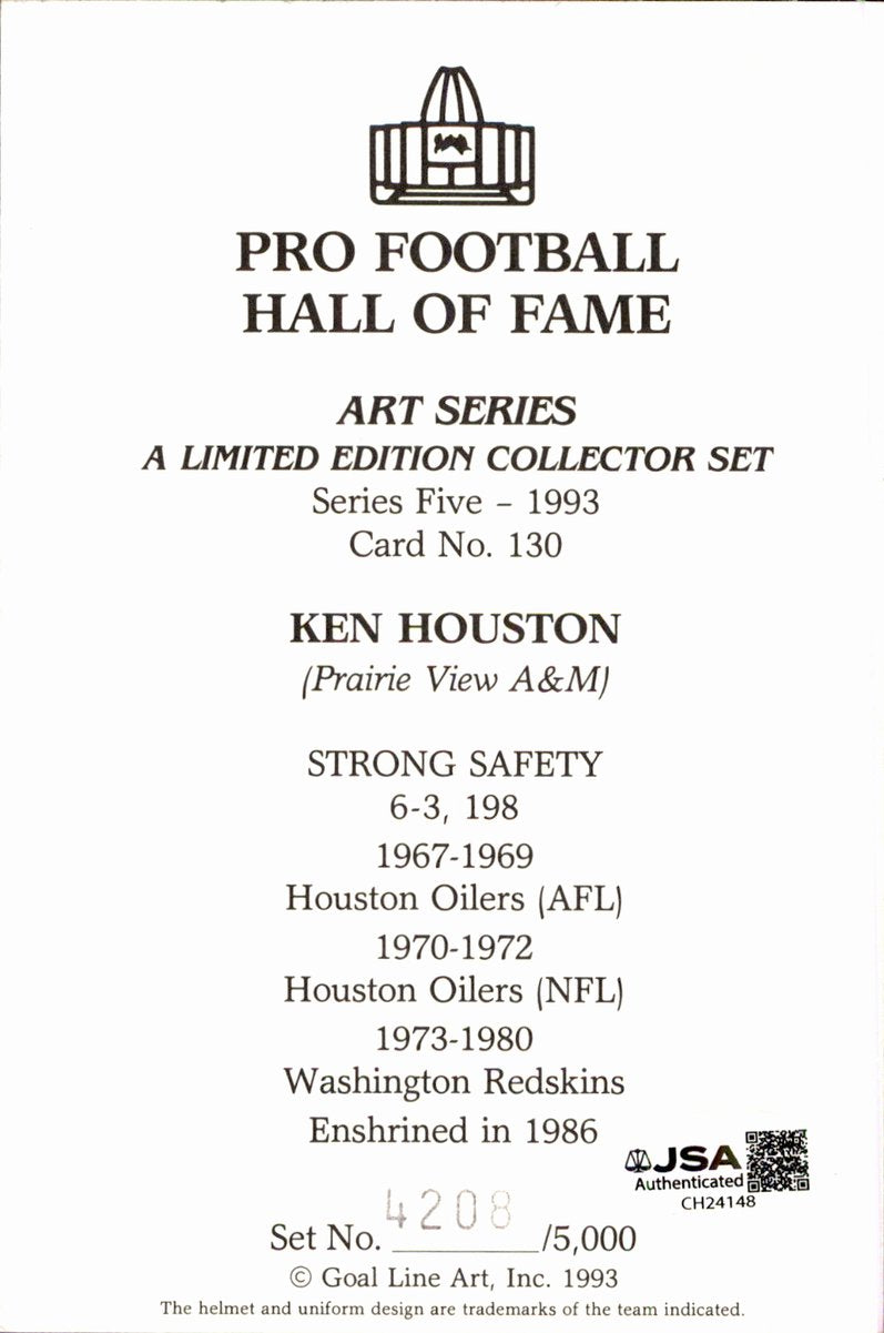 Ken Redskins HOF Autographed Goal Line Art GLAC Postcard JSA