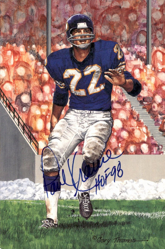 Paul Krause Vikings HOF Autographed Goal Line Art GLAC Postcard JSA