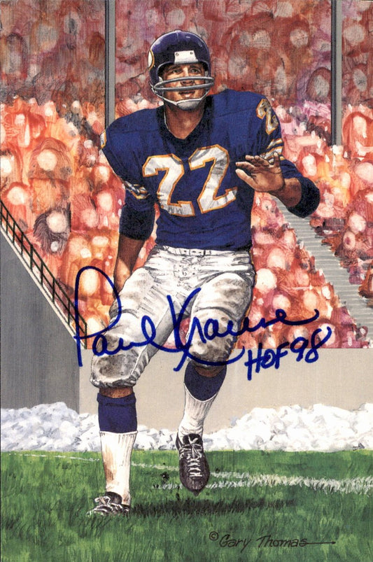 Paul Krause Vikings HOF Autographed Goal Line Art GLAC Postcard JSA