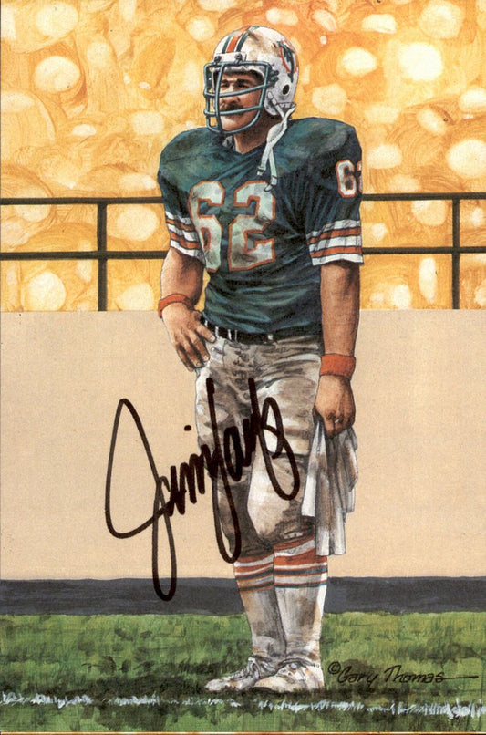 Jim Langer Dolphins HOF Autographed Goal Line Art GLAC Postcard JSA
