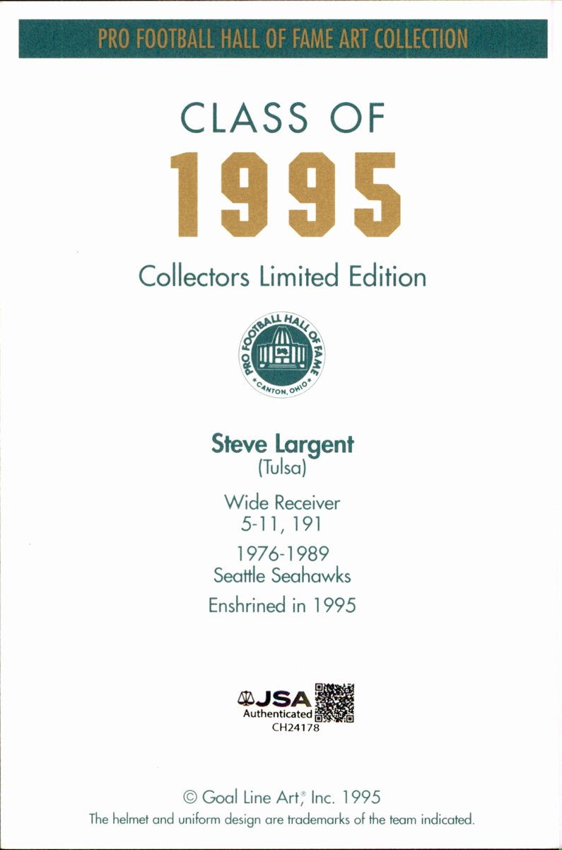 Steve Largent Seahawks HOF Autographed Goal Line Art GLAC Postcard JSA