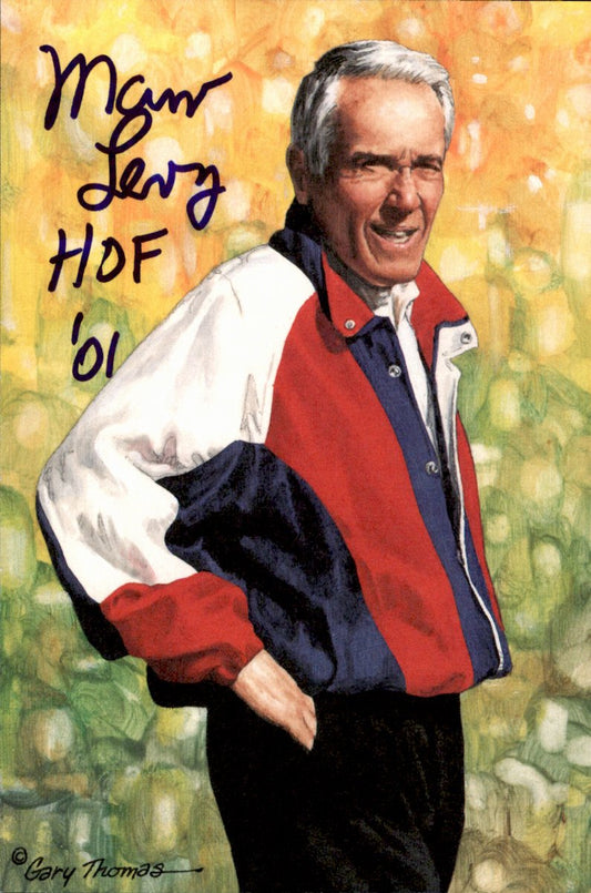 Marv Levy Bills HOF Autographed Goal Line Art GLAC Postcard JSA