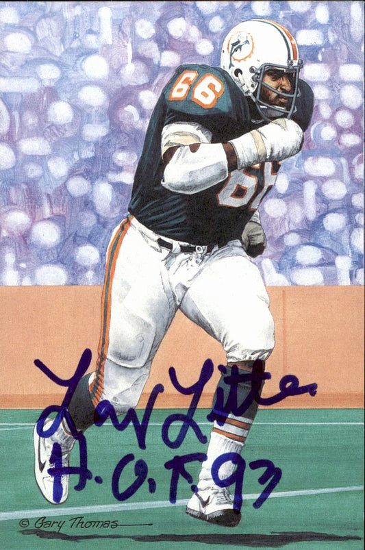Larry Little Dolphins HOF Autographed Goal Line Art GLAC Postcard JSA