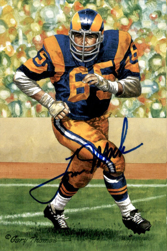Tom Mack Rams HOF Autographed Goal Line Art GLAC Postcard JSA