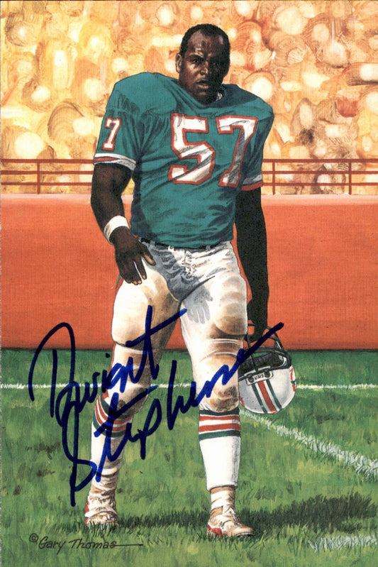 Dwight Stephenson Dolphins HOF Autographed Goal Line Art GLAC Postcard JSA