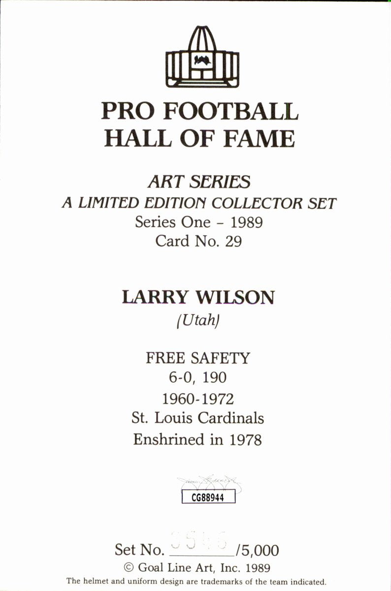 Larry Wilson Cardinals HOF Autographed Goal Line Art GLAC Postcard JSA