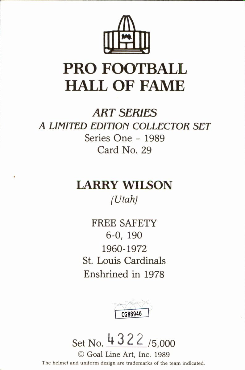 Larry Wilson Cardinals HOF Autographed Goal Line Art GLAC Postcard JSA