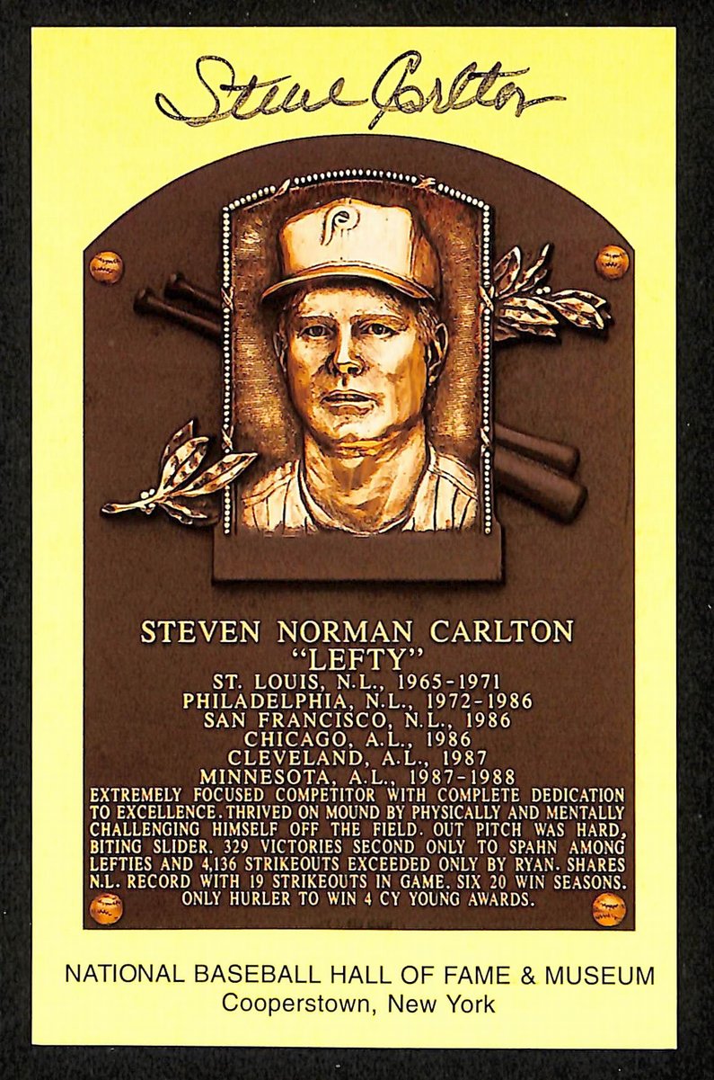 Steve Carlton Signed/Auto Gold HOF Plaque Postcard Philadelphia Phillies 199313