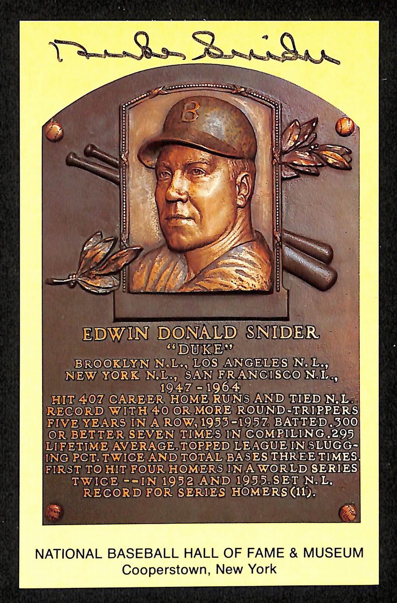 Duke Snider Signed/Auto Gold HOF Plaque Postcard Brooklyn Dodgers 199315