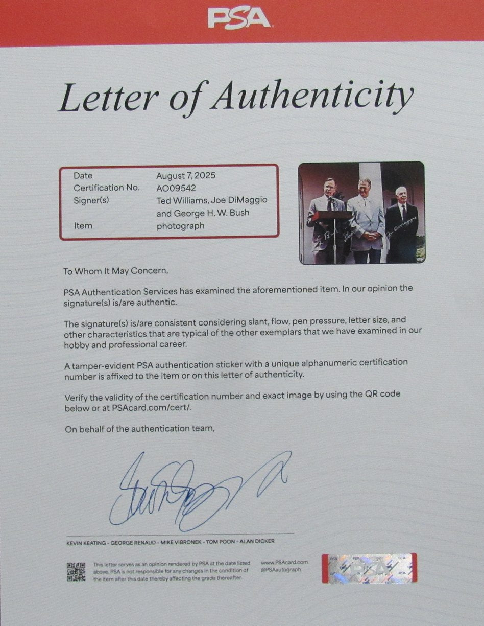 Williams/DiMaggio/Bush Multi-Signed/Autographed 16x20 Photo PSA/DNA 199543