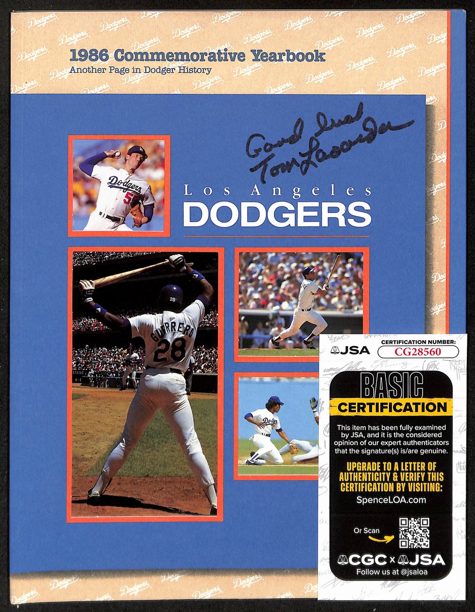 Tom Lasorda HOF Signed/Inscribed 1986 Los Angeles Dodgers Yearbook JSA 197991