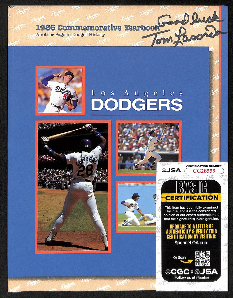 Tom Lasorda HOF Signed/Inscribed 1986 Los Angeles Dodgers Yearbook JSA 197992