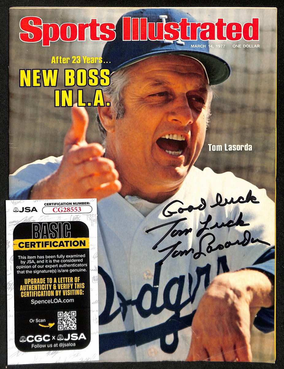 Tom Lasorda HOF Signed/Inscr 3/14/1977 Sports Illustrated Magazine NOLABEL JSA