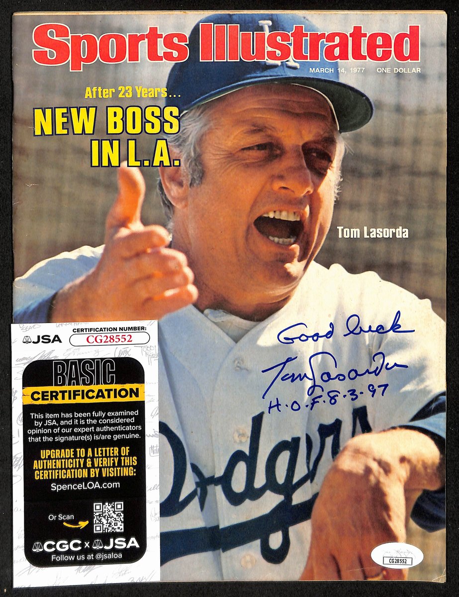 Tom Lasorda HOF Signed/Inscr 3/14/1977 Sports Illustrated Magazine JSA 197999