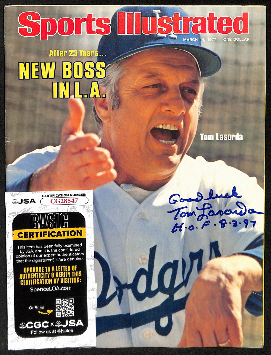 Tom Lasorda HOF Signed/Inscr 3/14/1977 Sports Illustrated Magazine JSA 198004