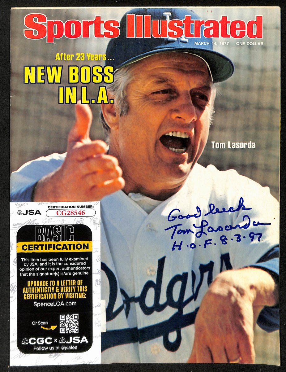 Tom Lasorda HOF Signed/Inscr 3/14/1977 Sports Illustrated Magazine JSA 198005