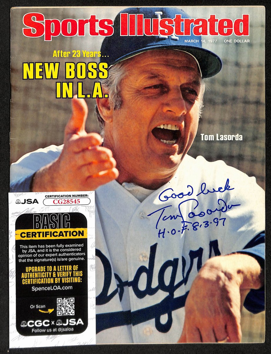 Tom Lasorda HOF Signed/Inscr 3/14/1977 Sports Illustrated Magazine JSA 198006
