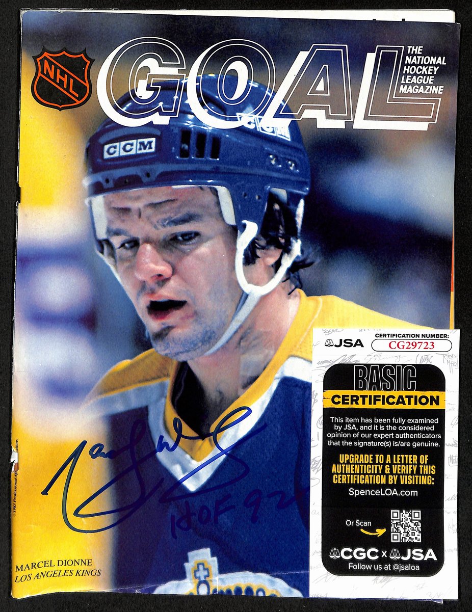 Marcel Dionne HOF Signed/Inscribed 1983 Goal Hockey Program Kings JSA 198023