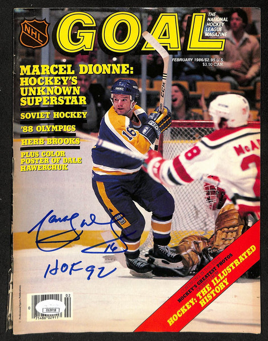 Marcel Dionne HOF Signed/Inscribed 1986 Goal Hockey Program Kings JSA 198028