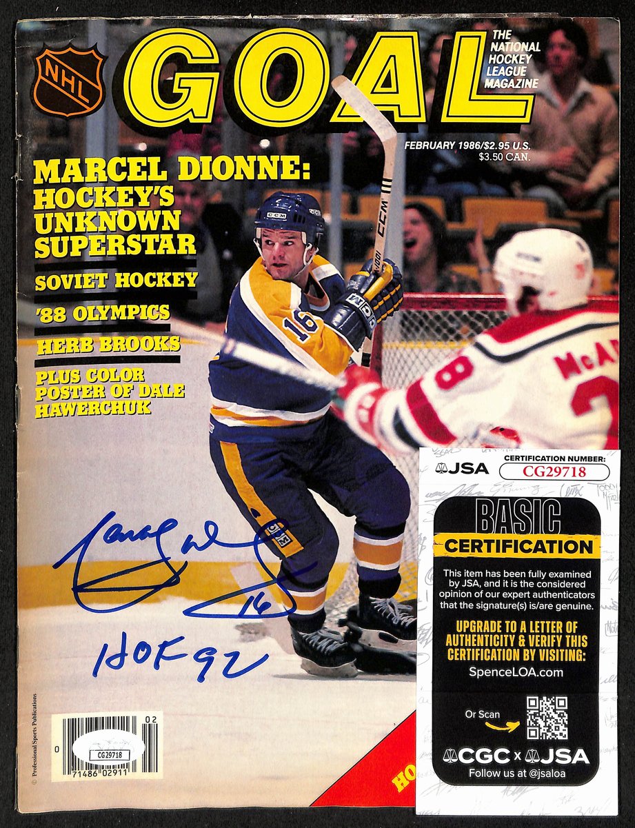 Marcel Dionne HOF Signed/Inscribed 1986 Goal Hockey Program Kings JSA 198028