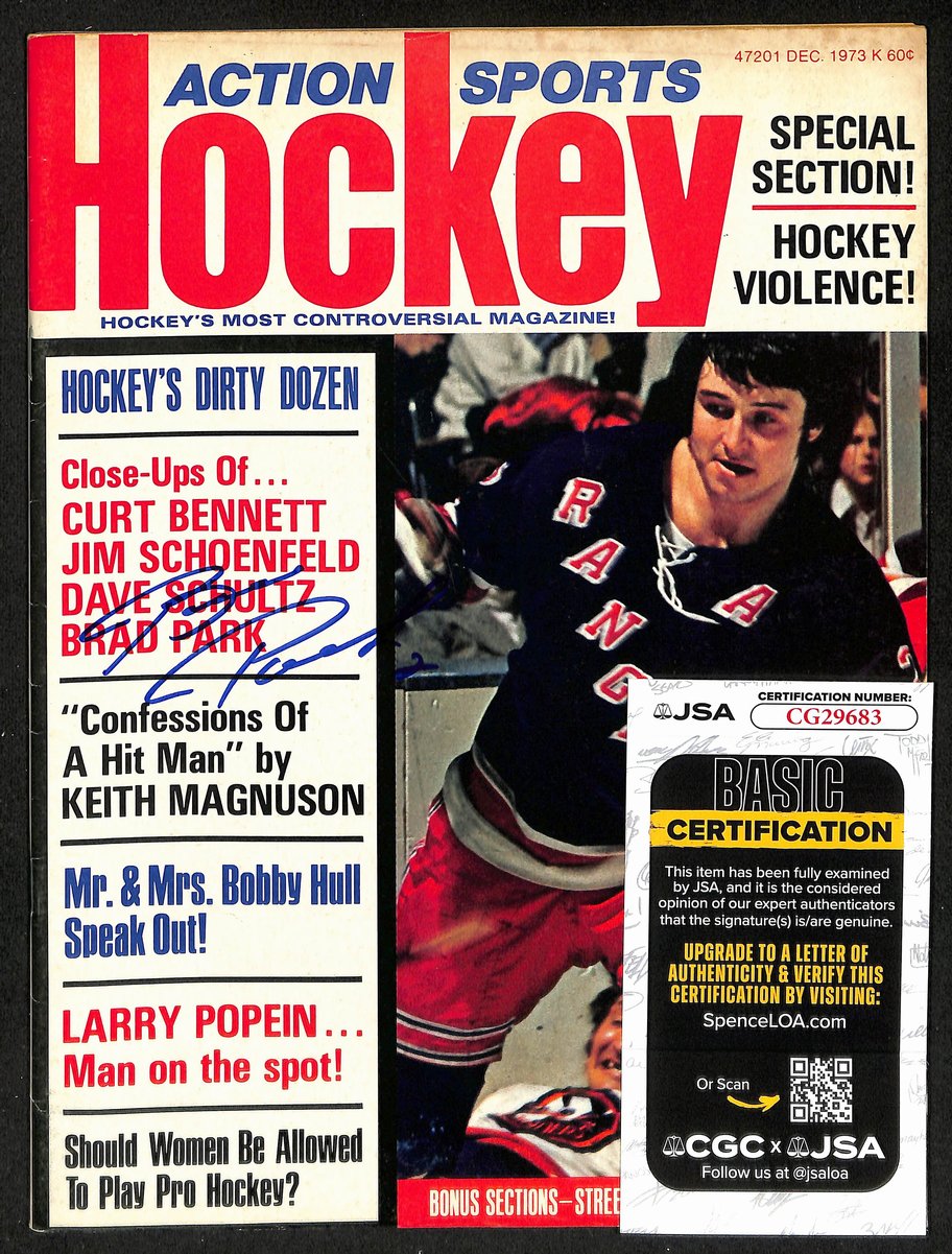Brad Park HOF Signed/Auto Dec 1973 HOCKEY Magazine NY Rangers JSA 198063