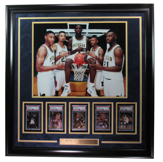 Michigan Fab 5 Signed Trading Cards w/16x20 Photo Collage Framed PSA/DNA 198310