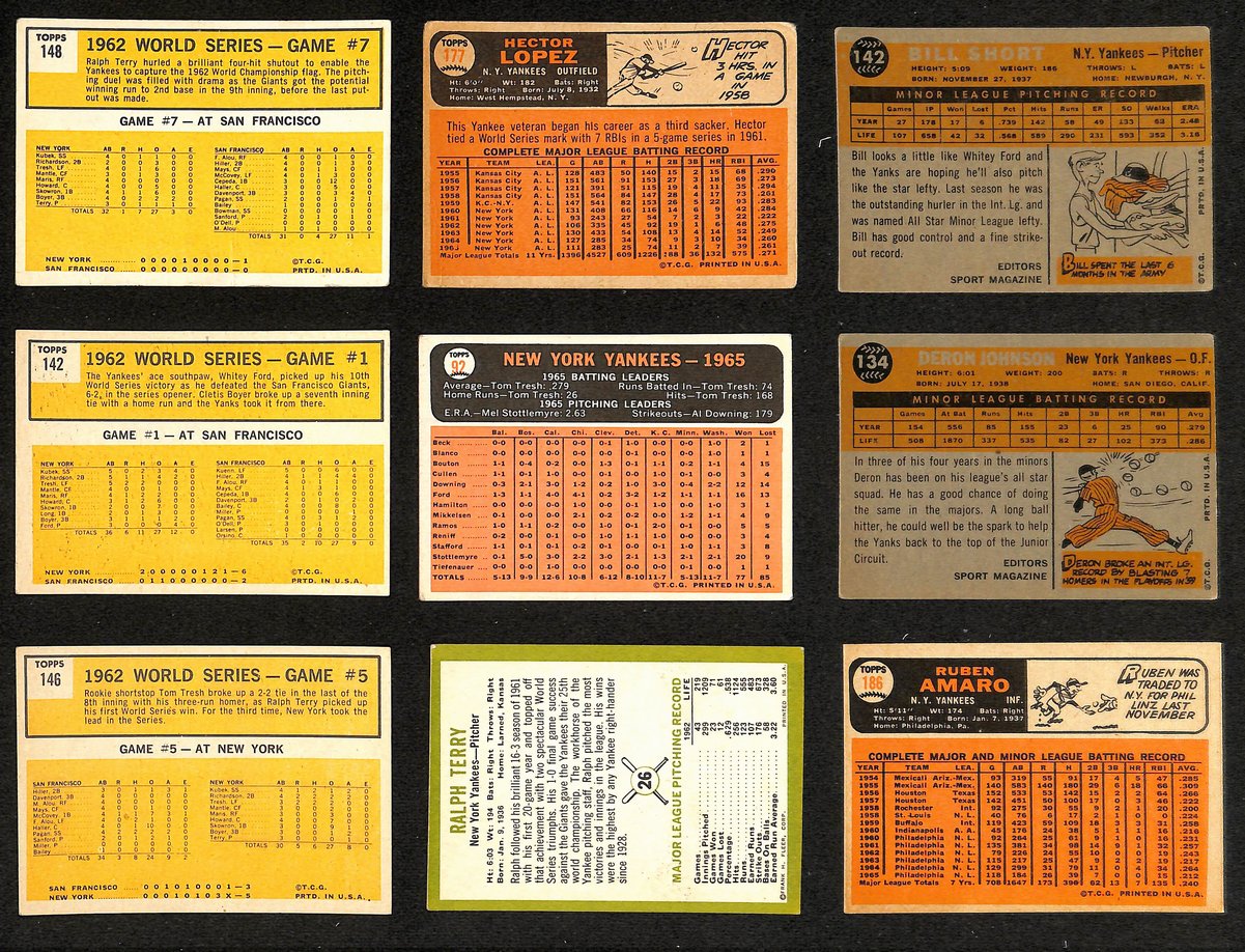Lot of (15) Miscellaneous UNSIGNED 1960's TOPPS New York Yankees Cards 199429