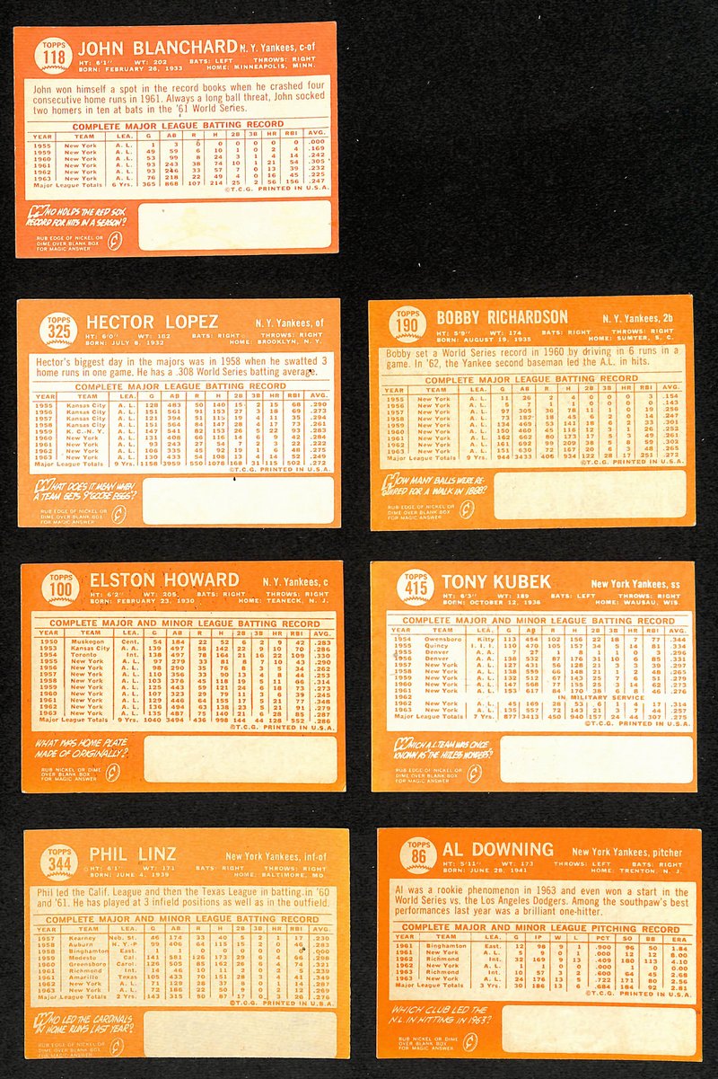 Lot of (7) Miscellaneous UNSIGNED 1964 TOPPS New York Yankees Cards 199431
