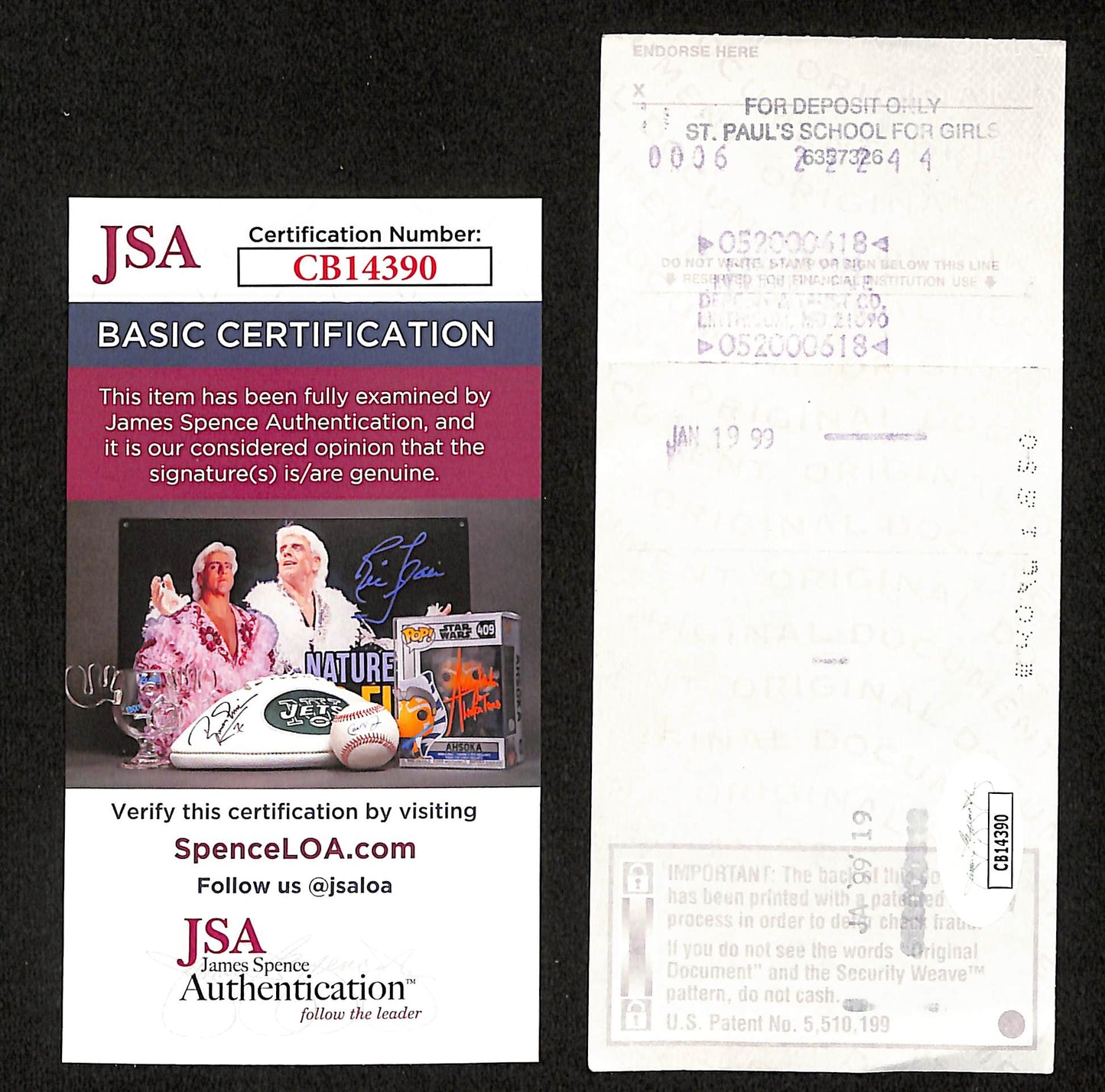 Johnny Unitas HOF Signed/Autographed 1999 Bank Check Baltimore Colts JSA 199035
