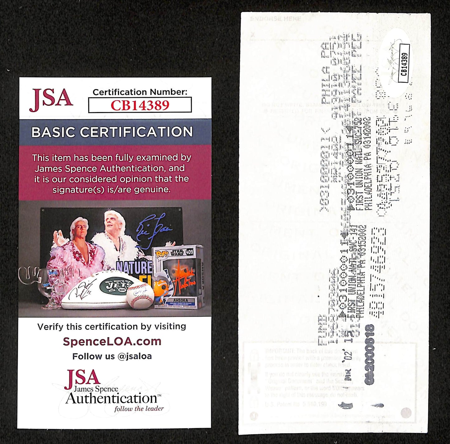 Johnny Unitas HOF Signed/Autographed 2002 Bank Check Baltimore Colts JSA 199036