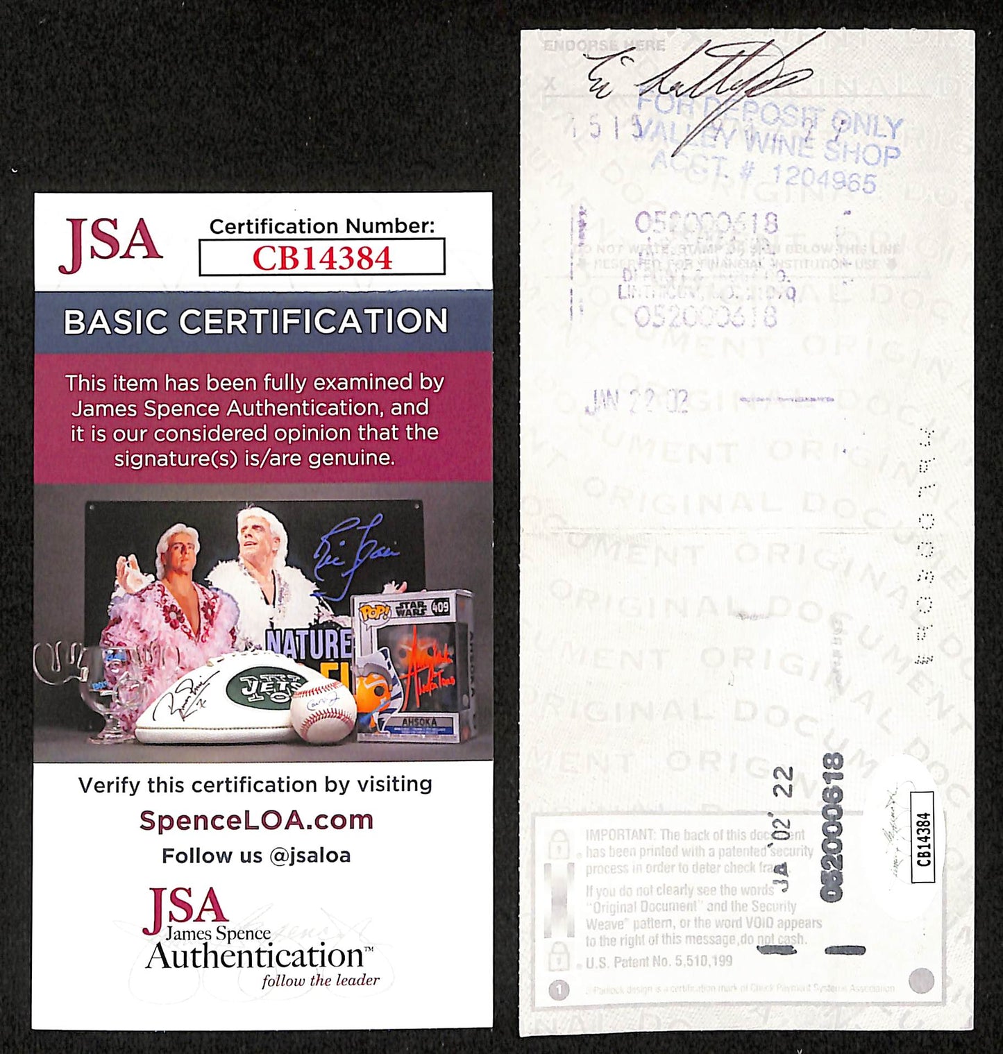 Johnny Unitas HOF Signed/Autographed 2002 Bank Check Baltimore Colts JSA 199041