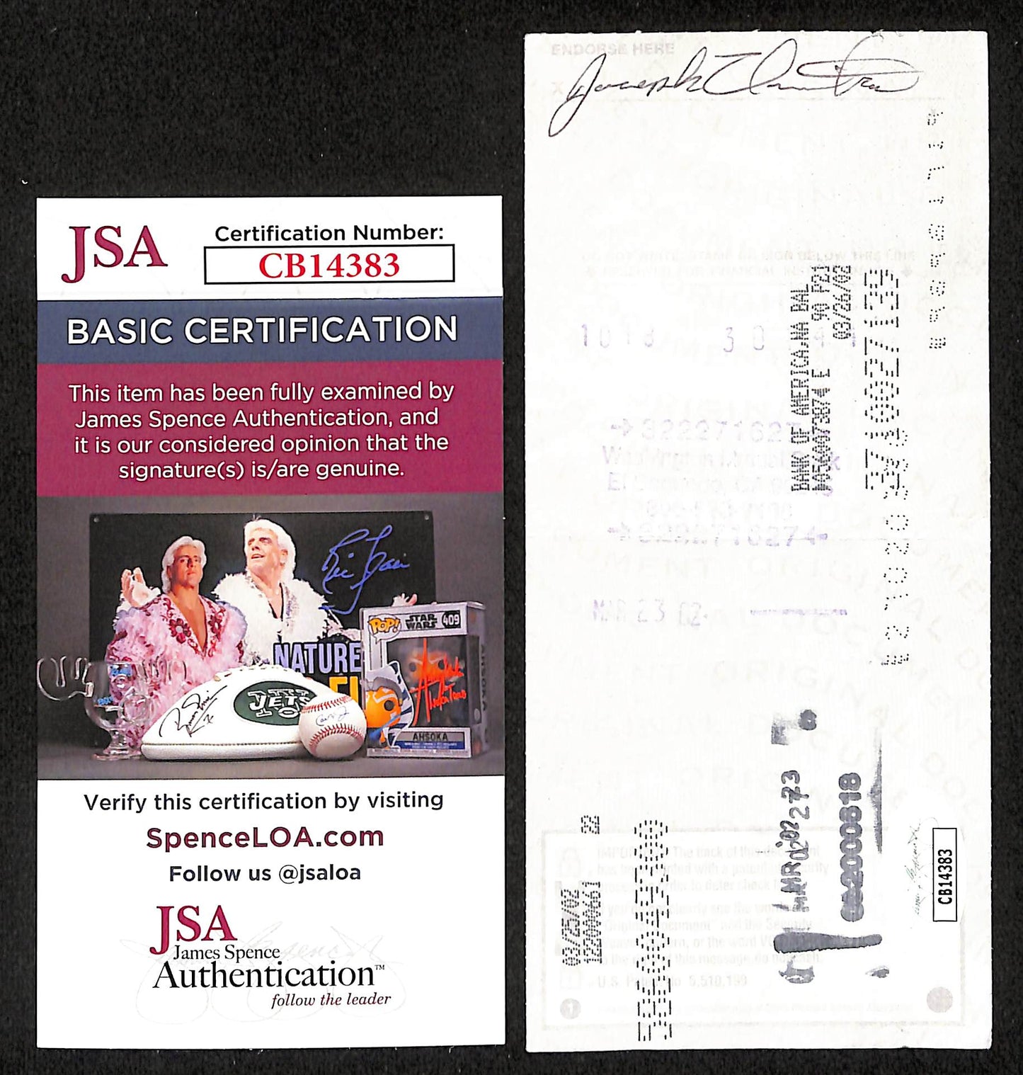 Johnny Unitas HOF Signed/Autographed 2002 Bank Check Baltimore Colts JSA 199042