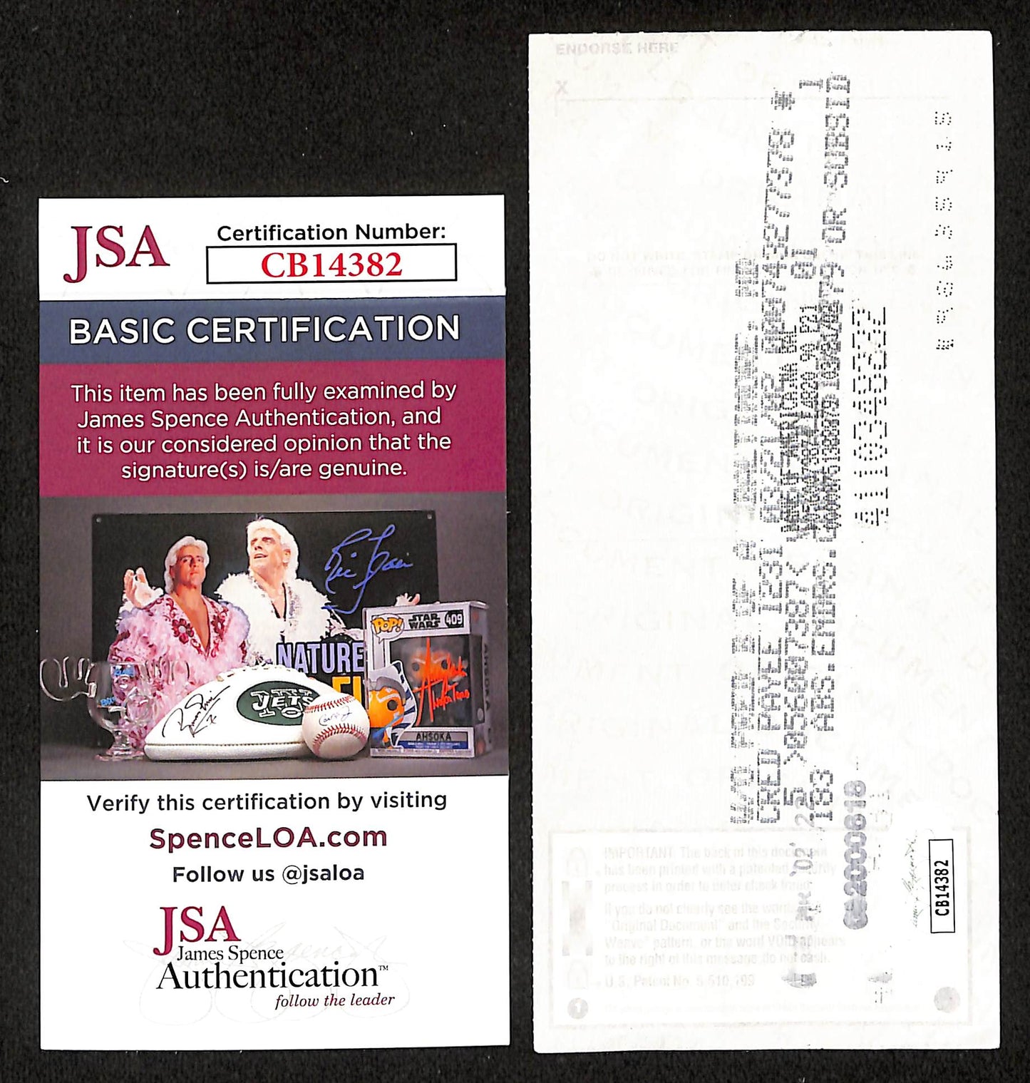 Johnny Unitas HOF Signed/Autographed 2002 Bank Check Baltimore Colts JSA 199043