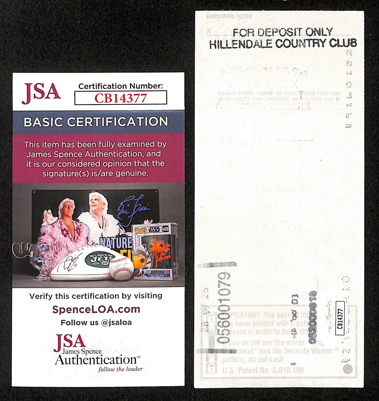 Johnny Unitas HOF Signed/Autographed 1999 Bank Check Baltimore Colts JSA 199048