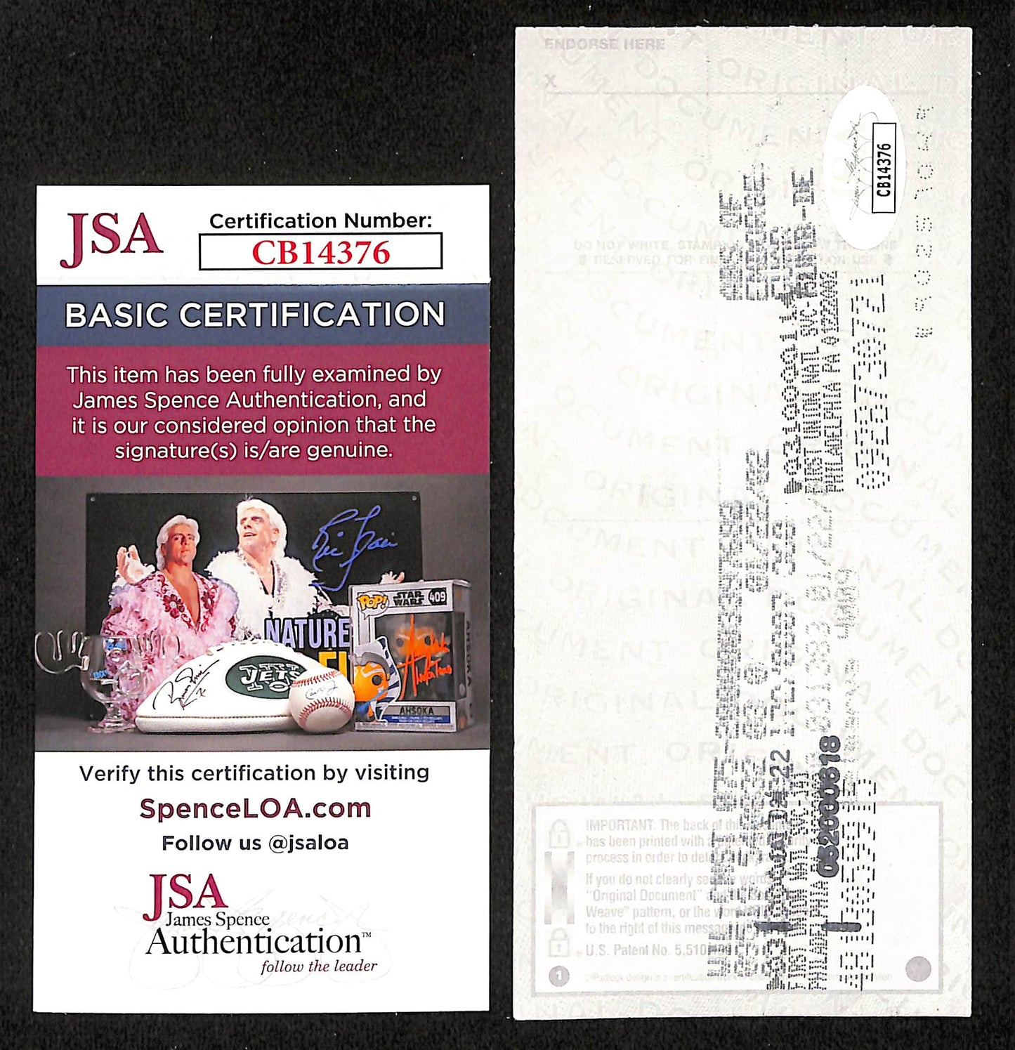 Johnny Unitas HOF Signed/Autographed 2002 Bank Check Baltimore Colts JSA 199049