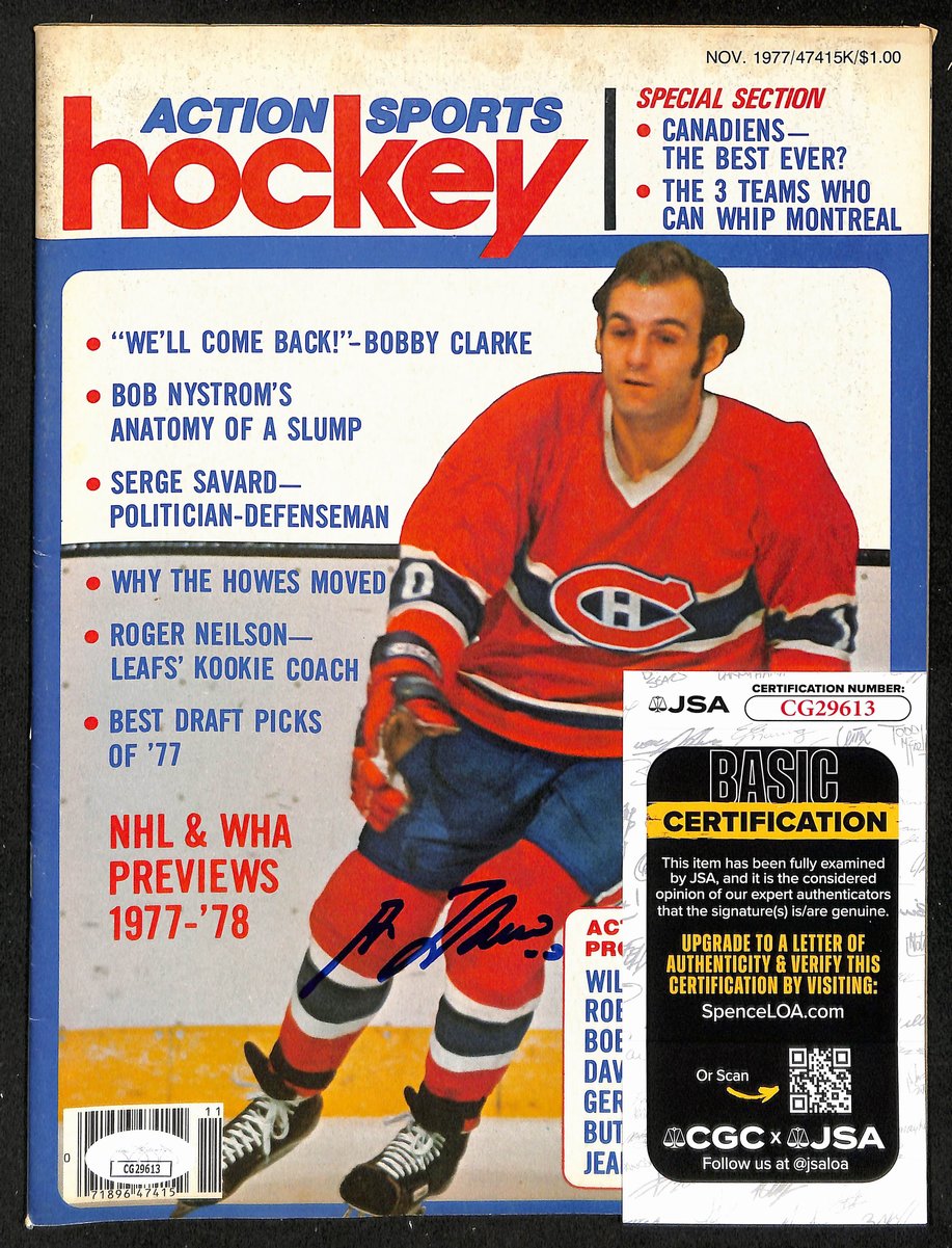 Guy Lafleur HOF Signed/Auto Nov 1977 HOCKEY Magazine Canadiens JSA 198439