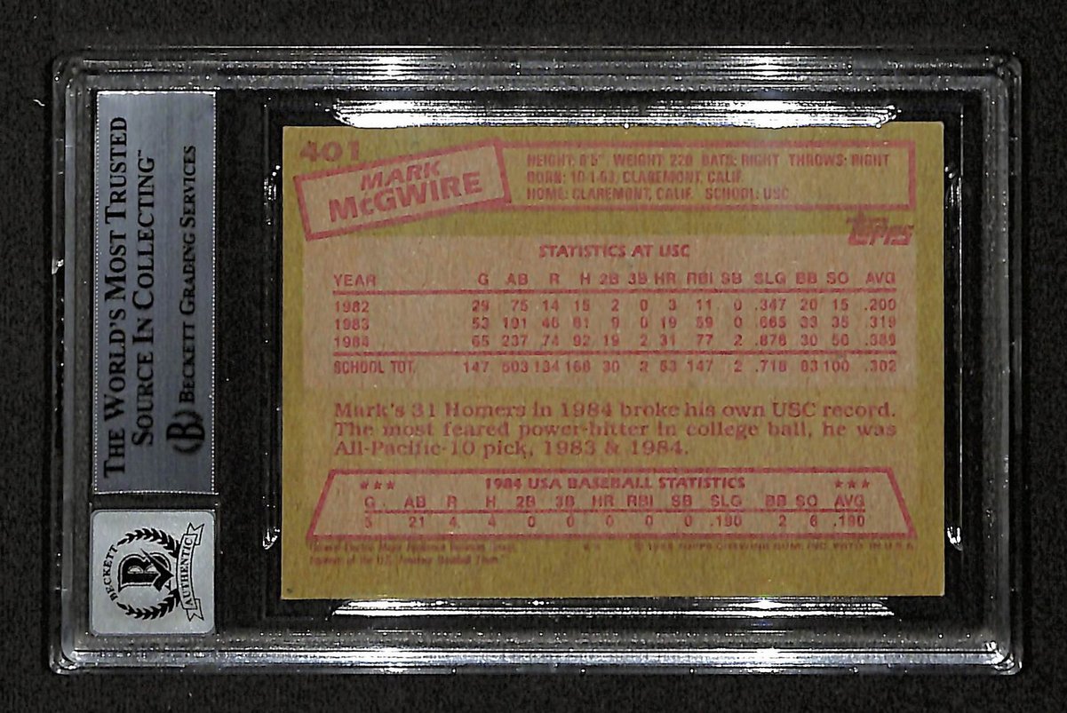 Mark McGwire Signed 1985 TOPPS Rookie Card #401 GEM MINT 10 BAS/Beckett 199679