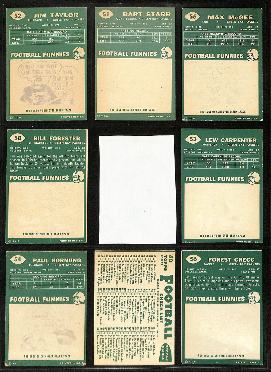 1960 TOPPS Football Cards Green Bay Packers Complete Team Set (10) 200311