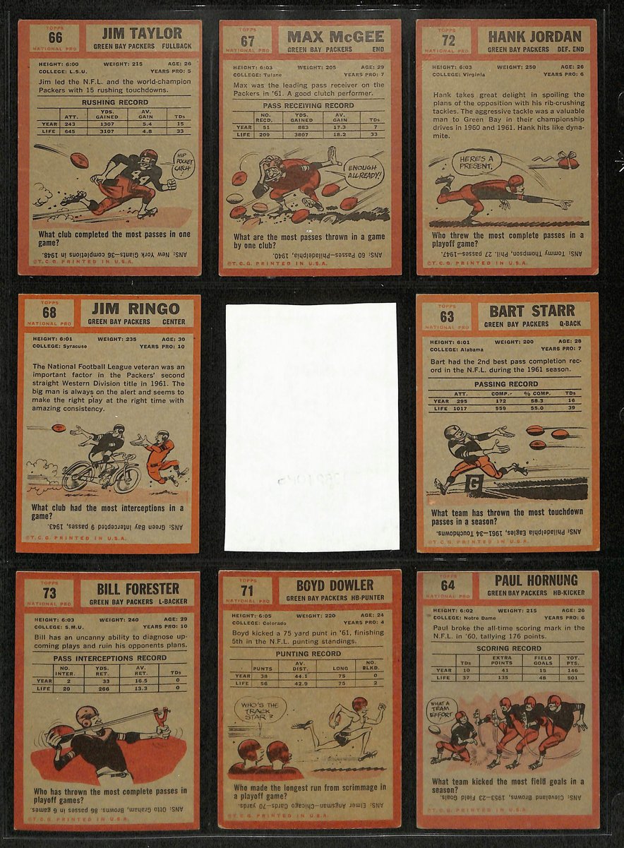 1962 TOPPS Football Cards Green Bay Packers Complete Team Set (12) 200314