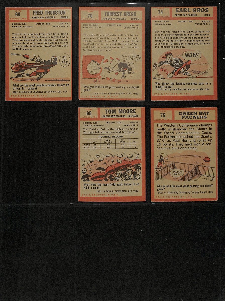 1962 TOPPS Football Cards Green Bay Packers Complete Team Set (12) 200314