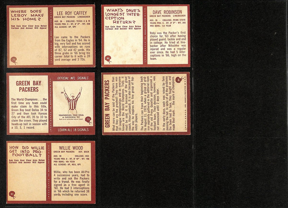 1967 Philadelphia Football Cards Green Bay Packers Complete Team Set (13) 200319