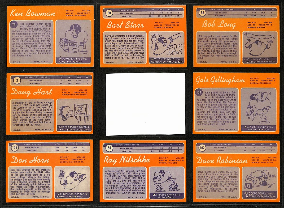 1970 TOPPS Football Cards Green Bay Packers Complete Team Set (12) 200321