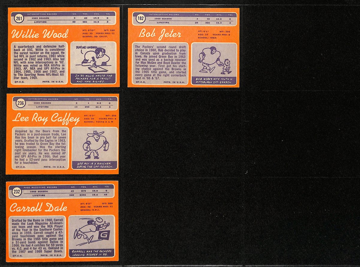 1970 TOPPS Football Cards Green Bay Packers Complete Team Set (12) 200321