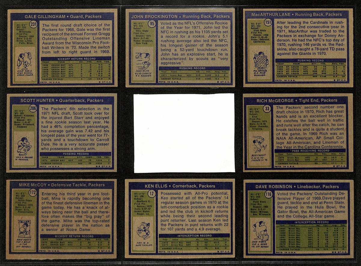1972 TOPPS Football Cards Green Bay Packers Partial Team Set (12/13) 200323